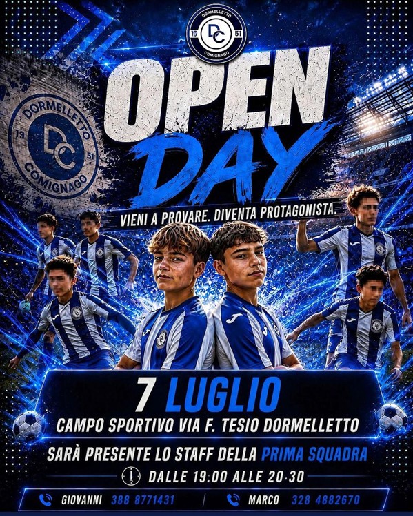 Open day 7 luglio 2026 presso il campo sportivo in Via F. Tesio a Dormelletto